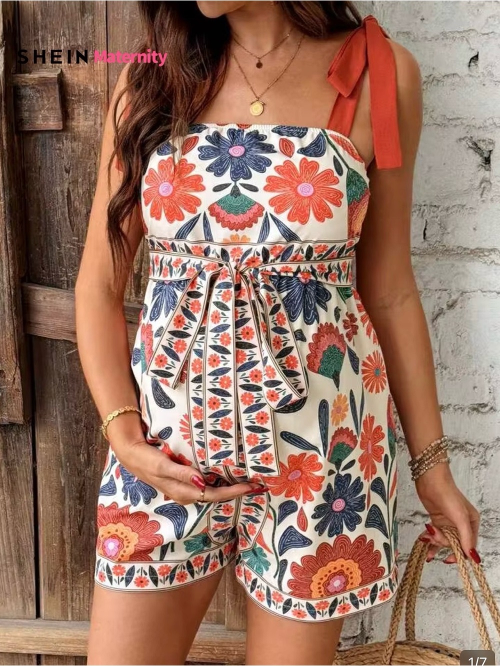 Maternity Floral Tie-Front Romper